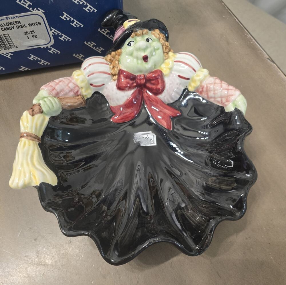 Fitz & Floyd Vintage 1992 Ceramic Halloween Witch Plate Trinket Candy Dish